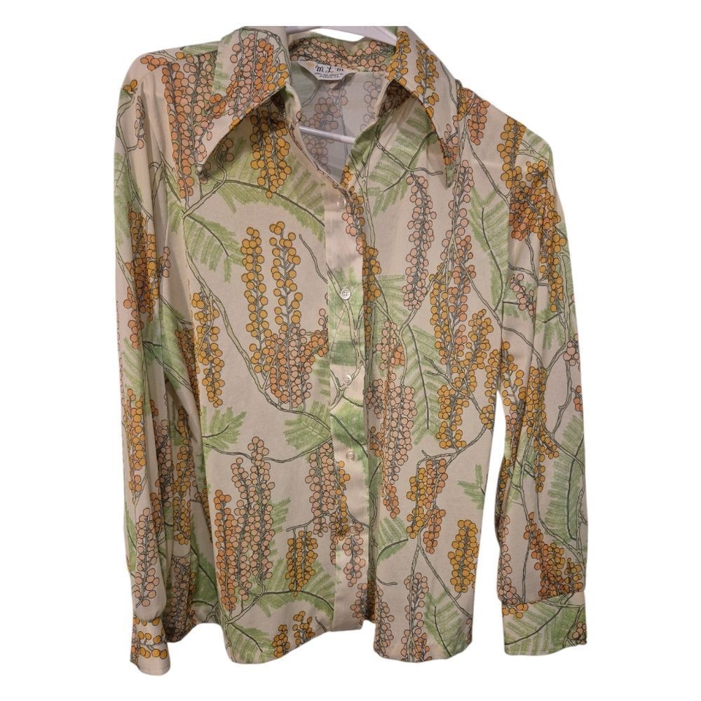 Vintage MLM Mayer Lang Marquis  70s pointed collar Floral Shirt Size 38